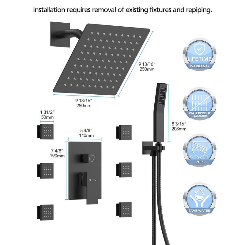 10" HighPressure Balanced Rainfall Shower System with Handheld Spray